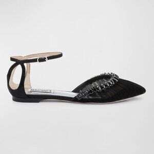 Badgley Mischka Evelynn Tulle Ankle-Strap Ballerina Flats